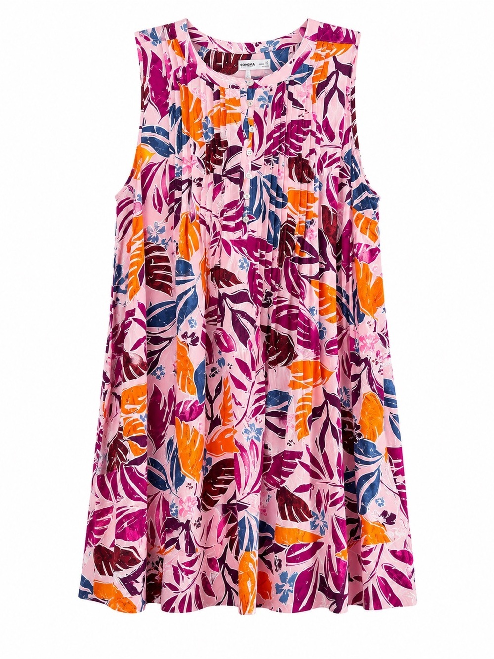 Sonoma 2X Tropical Print Sleeveless Dress Rayon Linen Blend Pockets Plus Size